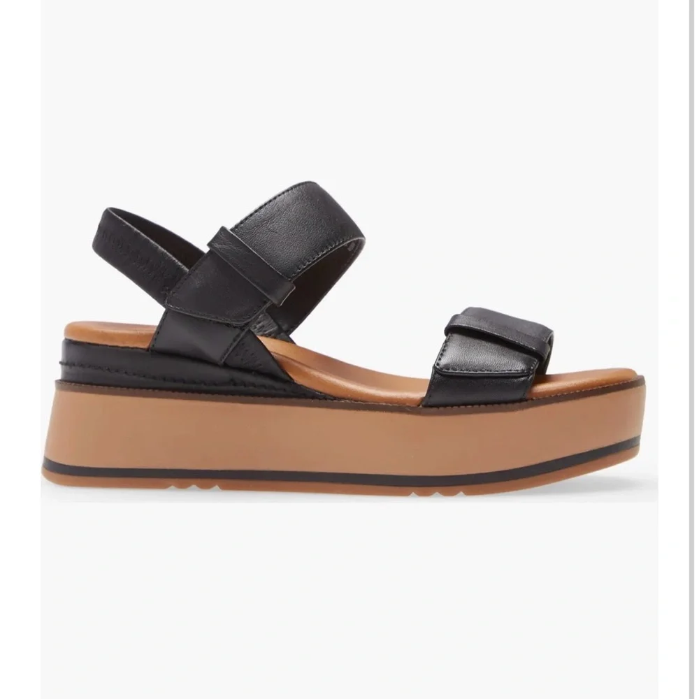 Caslon Brian Women's Black Leather Platform flatform slingback Sandals NEW